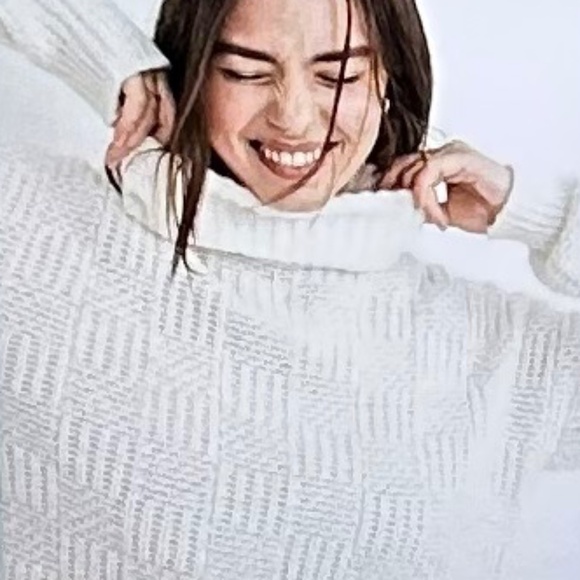 Madewell Antique Cream Checkered Turtleneck Sweater Size XS - Picture 1 of 7